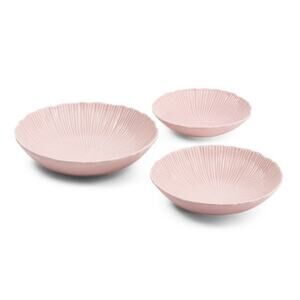 Gorgeous Pink Fluted Nesting Serving Bowls Set of 3 LARGE Made In Portugal New